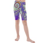 Sea Shell Spiral, Abstract Violet Cyan Stars Kid s Mid Length Swim Shorts