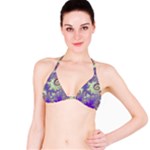 Sea Shell Spiral, Abstract Violet Cyan Stars Bikini Top