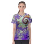 Sea Shell Spiral, Abstract Violet Cyan Stars Women s Sport Mesh Tee