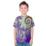 Sea Shell Spiral, Abstract Violet Cyan Stars Kid s Cotton Tee