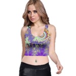 Sea Shell Spiral, Abstract Violet Cyan Stars Racer Back Crop Top