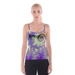 Sea Shell Spiral, Abstract Violet Cyan Stars Spaghetti Strap Top