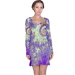 Sea Shell Spiral, Abstract Violet Cyan Stars Long Sleeve Nightdress