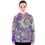 Sea Shell Spiral, Abstract Violet Cyan Stars Women s Zipper Hoodie