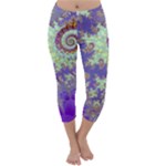 Sea Shell Spiral, Abstract Violet Cyan Stars Capri Winter Leggings 