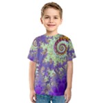 Sea Shell Spiral, Abstract Violet Cyan Stars Kid s Sport Mesh Tee