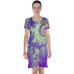 Sea Shell Spiral, Abstract Violet Cyan Stars Short Sleeve Nightdress Sea Shell Spiral, Abstract Violet Cyan Stars Short Sleeve Nightdress