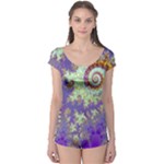 Sea Shell Spiral, Abstract Violet Cyan Stars Boyleg Leotard (Ladies)