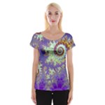 Sea Shell Spiral, Abstract Violet Cyan Stars Women s Cap Sleeve Top