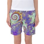 Sea Shell Spiral, Abstract Violet Cyan Stars Women s Basketball Shorts