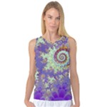 Sea Shell Spiral, Abstract Violet Cyan Stars Women s Basketball Tank Top