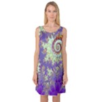 Sea Shell Spiral, Abstract Violet Cyan Stars Sleeveless Satin Nightdress Sea Shell Spiral, Abstract Violet Cyan Stars Sleeveless Satin Nightdress