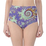 Sea Shell Spiral, Abstract Violet Cyan Stars High-Waist Bikini Bottoms Sea Shell Spiral, Abstract Violet Cyan Stars High-Waist Bikini Bottoms