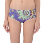 Sea Shell Spiral, Abstract Violet Cyan Stars Mid-Waist Bikini Bottoms