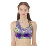 Sea Shell Spiral, Abstract Violet Cyan Stars Women s Sports Bra with Border Sea Shell Spiral, Abstract Violet Cyan Stars Women s Sports Bra with Border