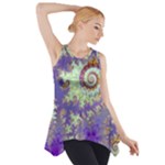 Sea Shell Spiral, Abstract Violet Cyan Stars Side Drop Tank Tunic