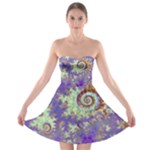 Sea Shell Spiral, Abstract Violet Cyan Stars Strapless Dresses