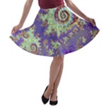 Sea Shell Spiral, Abstract Violet Cyan Stars A-line Skater Skirt Sea Shell Spiral, Abstract Violet Cyan Stars A-line Skater Skirt