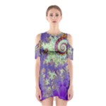 Sea Shell Spiral, Abstract Violet Cyan Stars Cutout Shoulder Dress Sea Shell Spiral, Abstract Violet Cyan Stars Cutout Shoulder Dress