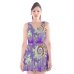 Sea Shell Spiral, Abstract Violet Cyan Stars Scoop Neck Skater Dress Sea Shell Spiral, Abstract Violet Cyan Stars Scoop Neck Skater Dress