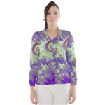 Sea Shell Spiral, Abstract Violet Cyan Stars Wind Breaker (Women)