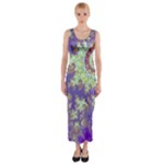 Sea Shell Spiral, Abstract Violet Cyan Stars Fitted Maxi Dress Sea Shell Spiral, Abstract Violet Cyan Stars Fitted Maxi Dress
