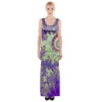 Sea Shell Spiral, Abstract Violet Cyan Stars Maxi Thigh Split Dress