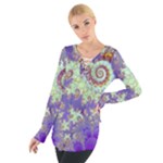 Sea Shell Spiral, Abstract Violet Cyan Stars Women s Tie Up Tee Sea Shell Spiral, Abstract Violet Cyan Stars Women s Tie Up Tee