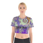 Sea Shell Spiral, Abstract Violet Cyan Stars Cotton Crop Top