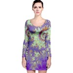 Sea Shell Spiral, Abstract Violet Cyan Stars Long Sleeve Velvet Bodycon Dress Sea Shell Spiral, Abstract Violet Cyan Stars Long Sleeve Velvet Bodycon Dress