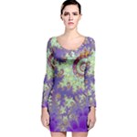 Sea Shell Spiral, Abstract Violet Cyan Stars Long Sleeve Velvet Bodycon Dress