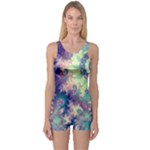 Violet Teal Sea Shells, Abstract Underwater Forest (purple Sea Horse, Abstract Ocean Waves  One Piece Boyleg Swimsuit
