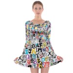 Alpha Pattern Long Sleeve Skater Dress