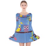 Animal Bird Cartoon Long Sleeve Velvet Skater Dress