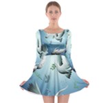 Animated Nature Wallpaper Animated Bird Long Sleeve Skater Dress