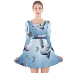 Animated Nature Wallpaper Animated Bird Long Sleeve Velvet Skater Dress