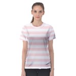 Horizontal Stripes - White and Misty Rose Pink Women s Sport Mesh Tee