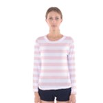 Horizontal Stripes - White and Misty Rose Pink Women s Long Sleeve T-shirt