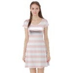 Horizontal Stripes - White and Misty Rose Pink Short Sleeve Skater Dress