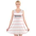 Horizontal Stripes - White and Misty Rose Pink V-Neck Sleeveless Dress