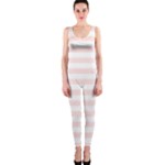 Horizontal Stripes - White and Misty Rose Pink OnePiece Catsuit