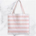 Horizontal Stripes - White and Misty Rose Pink Zipper Grocery Tote Bag