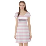Horizontal Stripes - White and Piggy Pink Short Sleeve Skater Dress