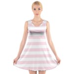 Horizontal Stripes - White and Piggy Pink V-Neck Sleeveless Dress