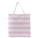 Horizontal Stripes - White and Piggy Pink Grocery Tote Bag