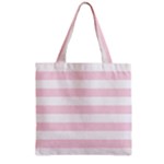 Horizontal Stripes - White and Piggy Pink Zipper Grocery Tote Bag