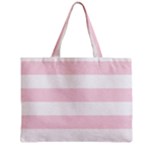 Horizontal Stripes - White and Piggy Pink Zipper Mini Tote Bag