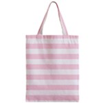 Horizontal Stripes - White and Piggy Pink Zipper Classic Tote Bag