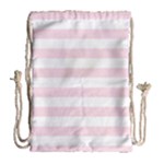 Horizontal Stripes - White and Piggy Pink Drawstring Bag (Large)