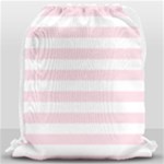 Horizontal Stripes - White and Piggy Pink Drawstring Bag (Large)